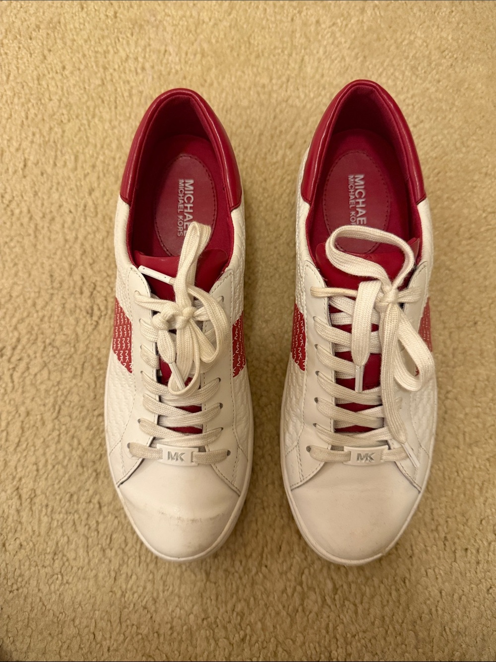 Michael Kors White and Red Low-Top Leather Sneakers
